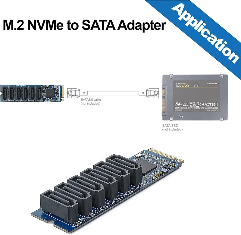 HYFIBER H!Fiber M.2 (M Key) to 6xSATA Adapter, SATA3.0, NO-Riad, ASMedia ASM1166 chip, for Desktop PC Support SSD and HDD, Windows and Linux Compatible - Image 4